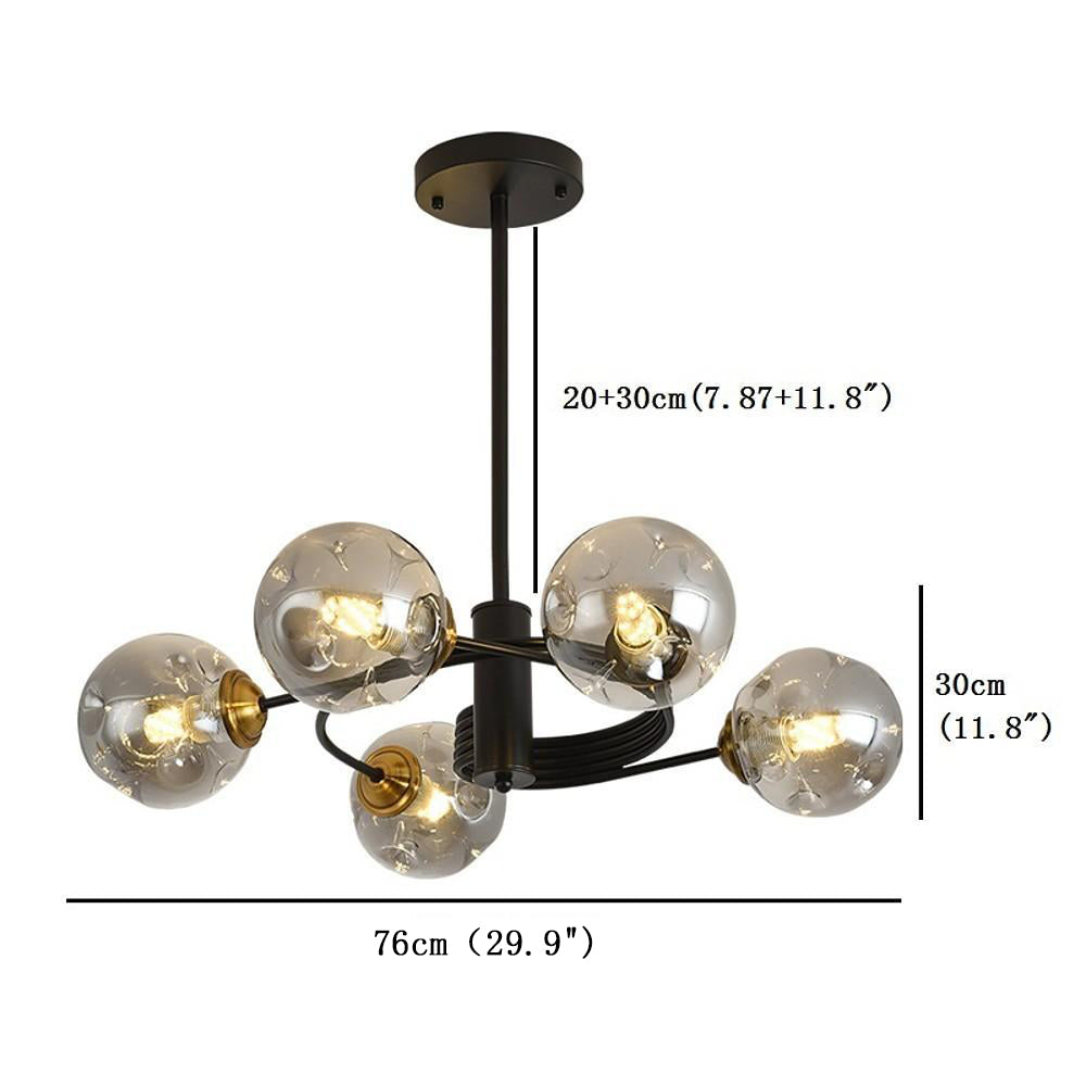 Swirling Nordic Globe Bubble Metal & Glass 5-Light Chandelier