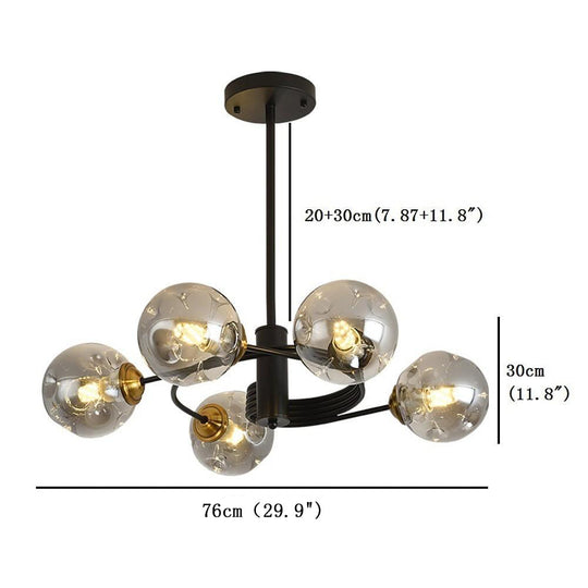 Swirling Nordic Globe Bubble Metal & Glass 5-Light Chandelier