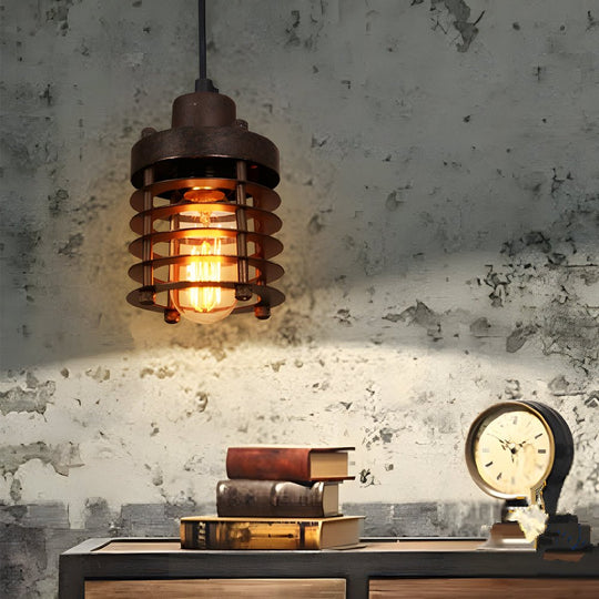 1 Light Aged Metallic Cage Kitchen Pendant Lighting Hanging Lamp