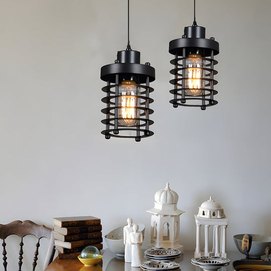 1 Light Aged Metallic Cage Kitchen Pendant Lighting Hanging Lamp