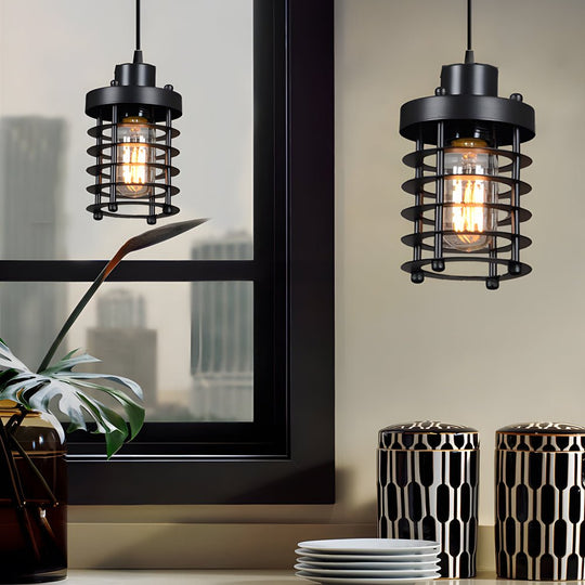 1 Light Aged Metallic Cage Kitchen Pendant Lighting Hanging Lamp