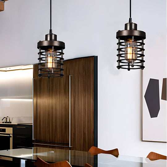 1 Light Aged Metallic Cage Kitchen Pendant Lighting Hanging Lamp