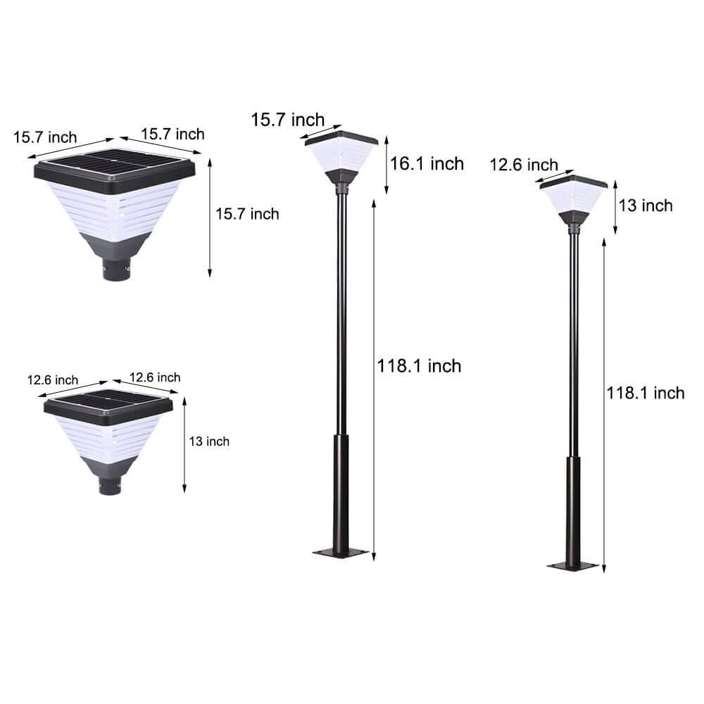 Black Solar LED Square Post Street Light – 98"/118" Options