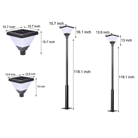 Black Solar LED Square Post Street Light – 98"/118" Options