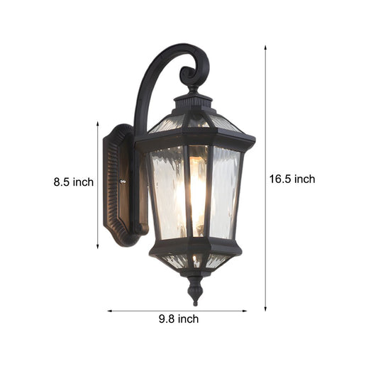 Black Outdoor Wall Lantern with Clear Water Glass