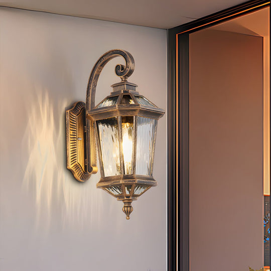 Black Outdoor Wall Lantern with Clear Water Glass