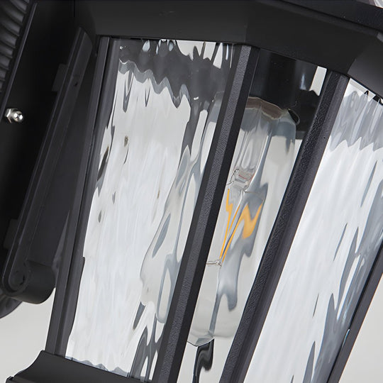 Black Outdoor Wall Lantern with Clear Water Glass