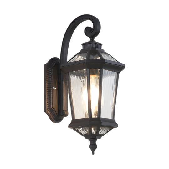 Black Outdoor Wall Lantern with Clear Water Glass