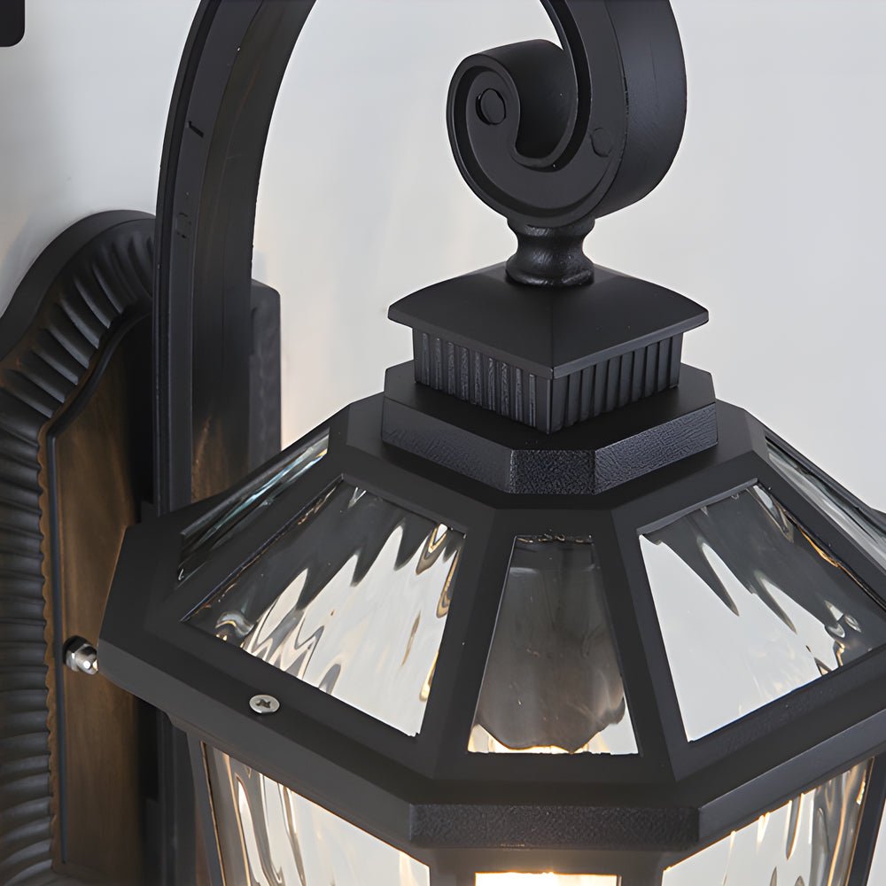 Black Outdoor Wall Lantern with Clear Water Glass