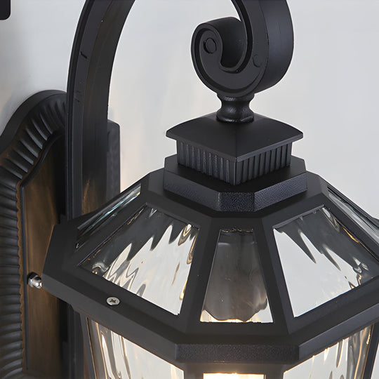 Black Outdoor Wall Lantern with Clear Water Glass