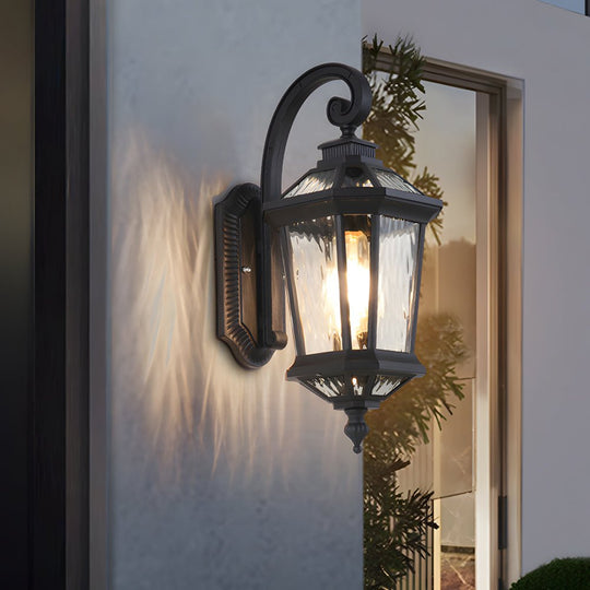 Black Outdoor Wall Lantern with Clear Water Glass