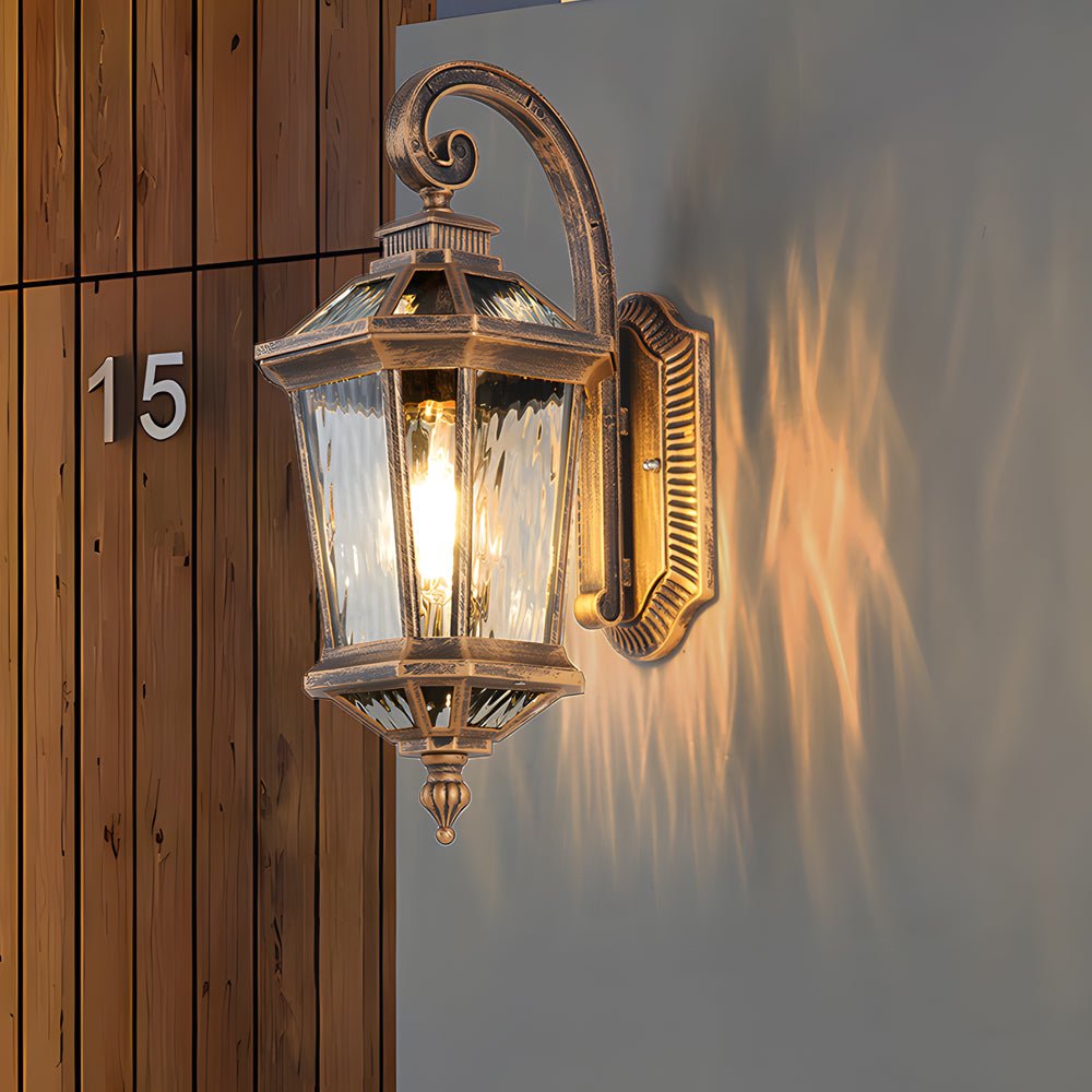 Black Outdoor Wall Lantern with Clear Water Glass