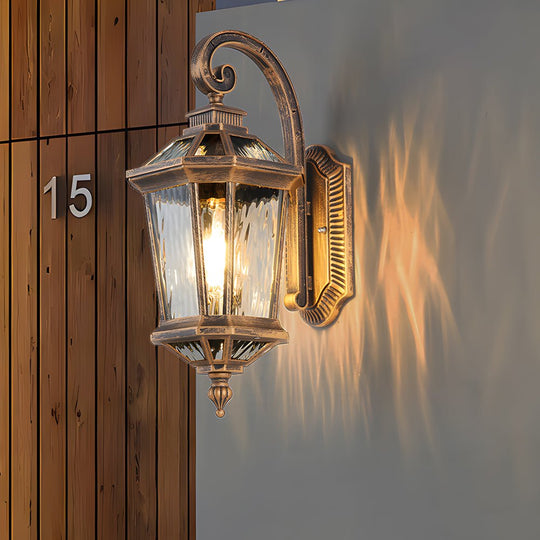 Black Outdoor Wall Lantern with Clear Water Glass