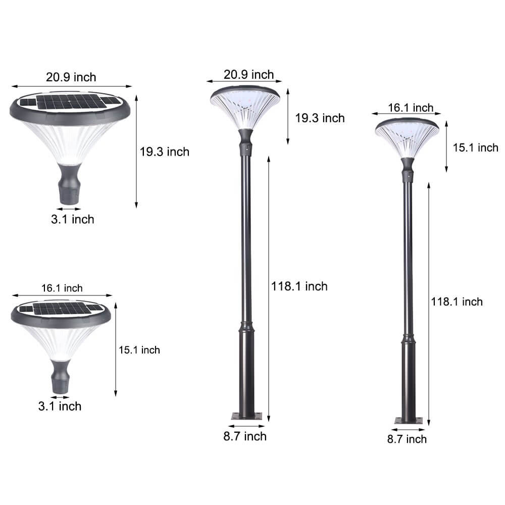 Black Solar Powered LED Outdoor Post Street Light