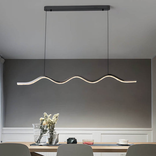 1-Light Black Wave Linear LED Pendant Light