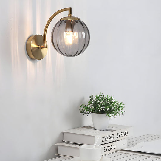 1-Light Curved Arm Wall Sconce with Multicolor Glass Shade