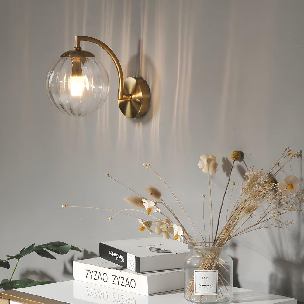 1-Light Curved Arm Wall Sconce with Multicolor Glass Shade