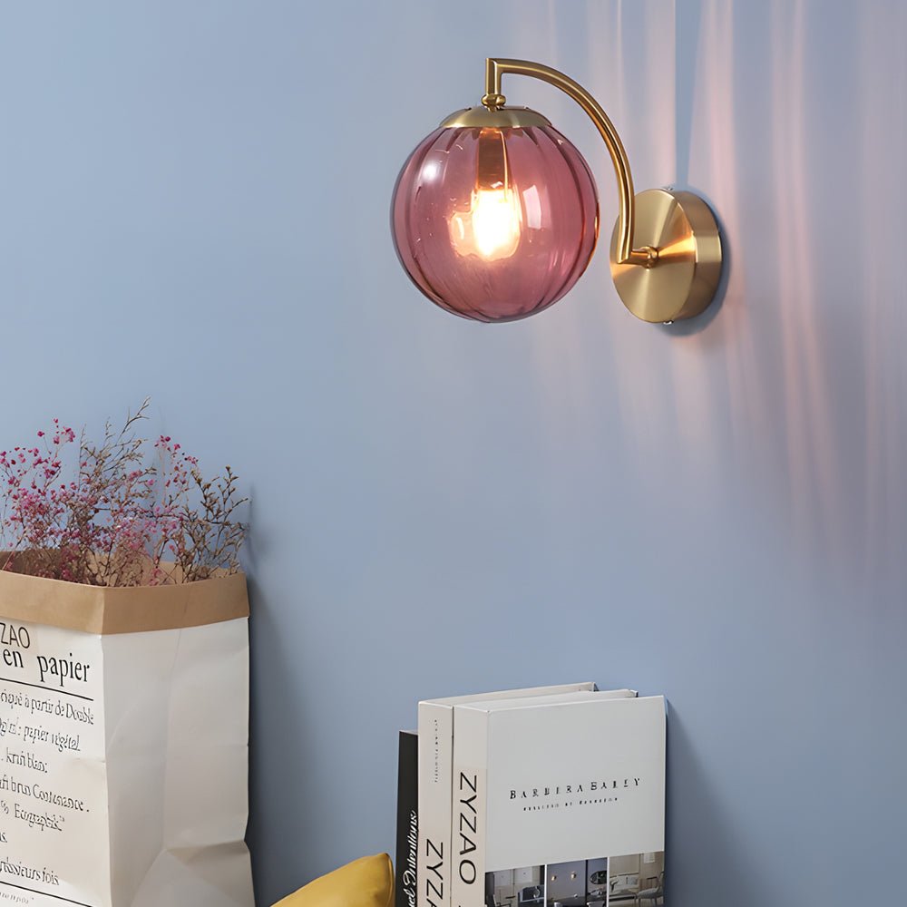 1-Light Curved Arm Wall Sconce with Multicolor Glass Shade