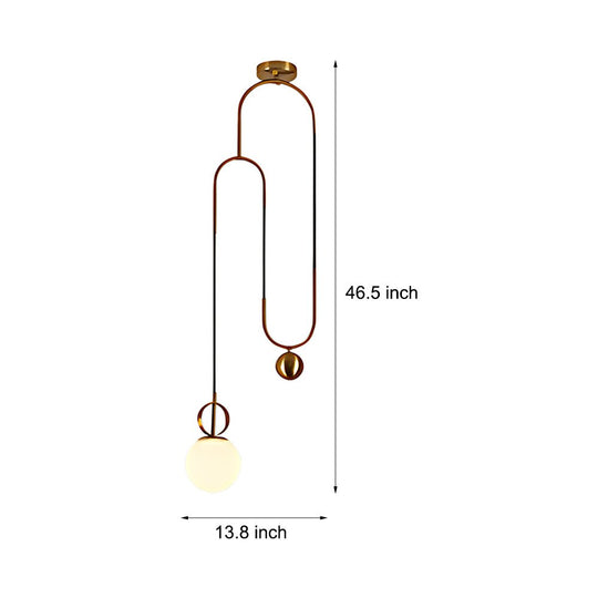 1-Light Gold Hanging Opal Glass Globe Pendant Light