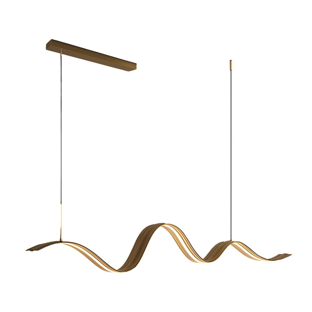 1 Light Linear LED Brass Elegant Flow Wave Pendant Light for Kitchen Island