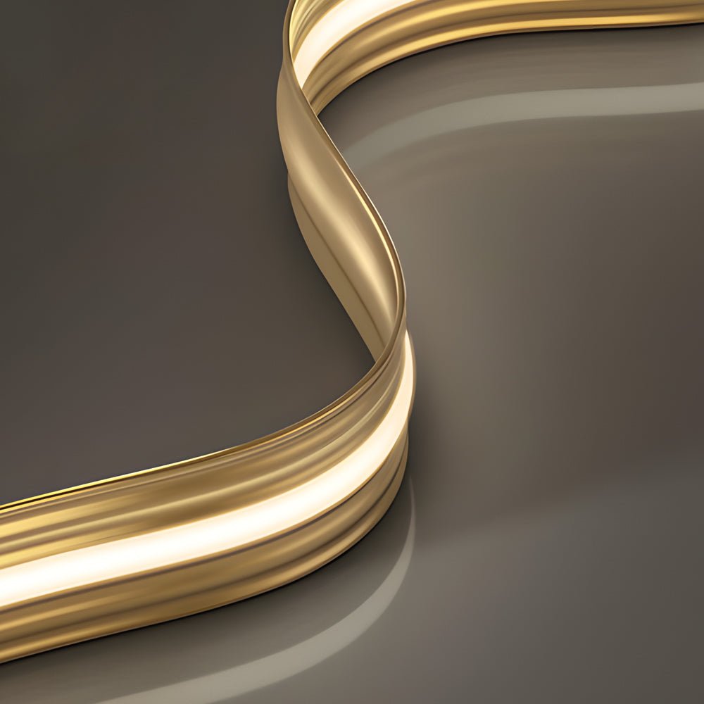 1 Light Linear LED Brass Elegant Flow Wave Pendant Light for Kitchen Island