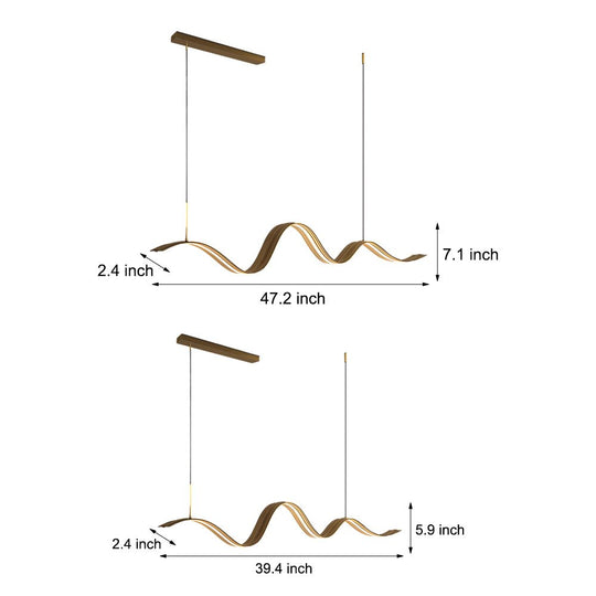 1 Light Linear LED Brass Elegant Flow Wave Pendant Light for Kitchen Island