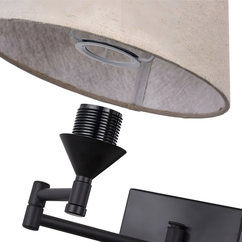 1-Light Linen/Brown/White Plug-In Swing Arm Wall Lamp with Fabric Shade