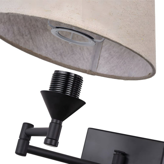 1-Light Linen/Brown/White Plug-In Swing Arm Wall Lamp with Fabric Shade