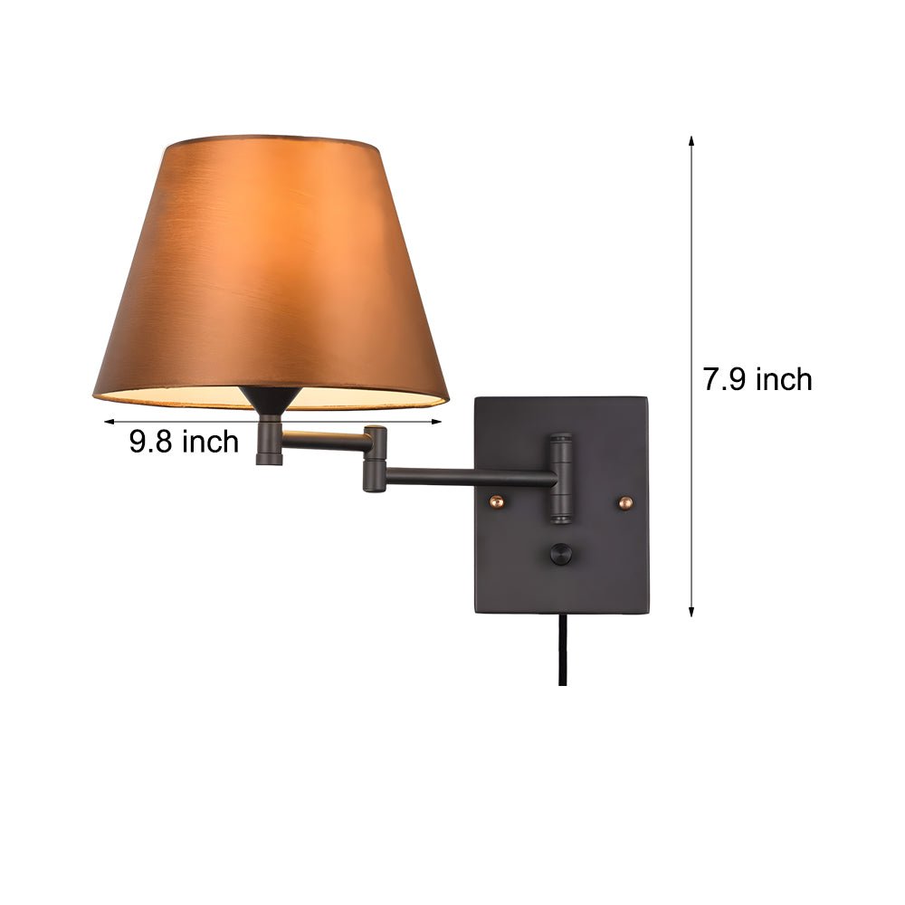 1-Light Linen/Brown/White Plug-In Swing Arm Wall Lamp with Fabric Shade