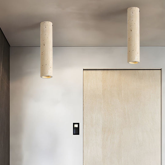 1 Light Modern Yellow Travertine Long Tube Ceiling Lamp for Hallway and Entrance