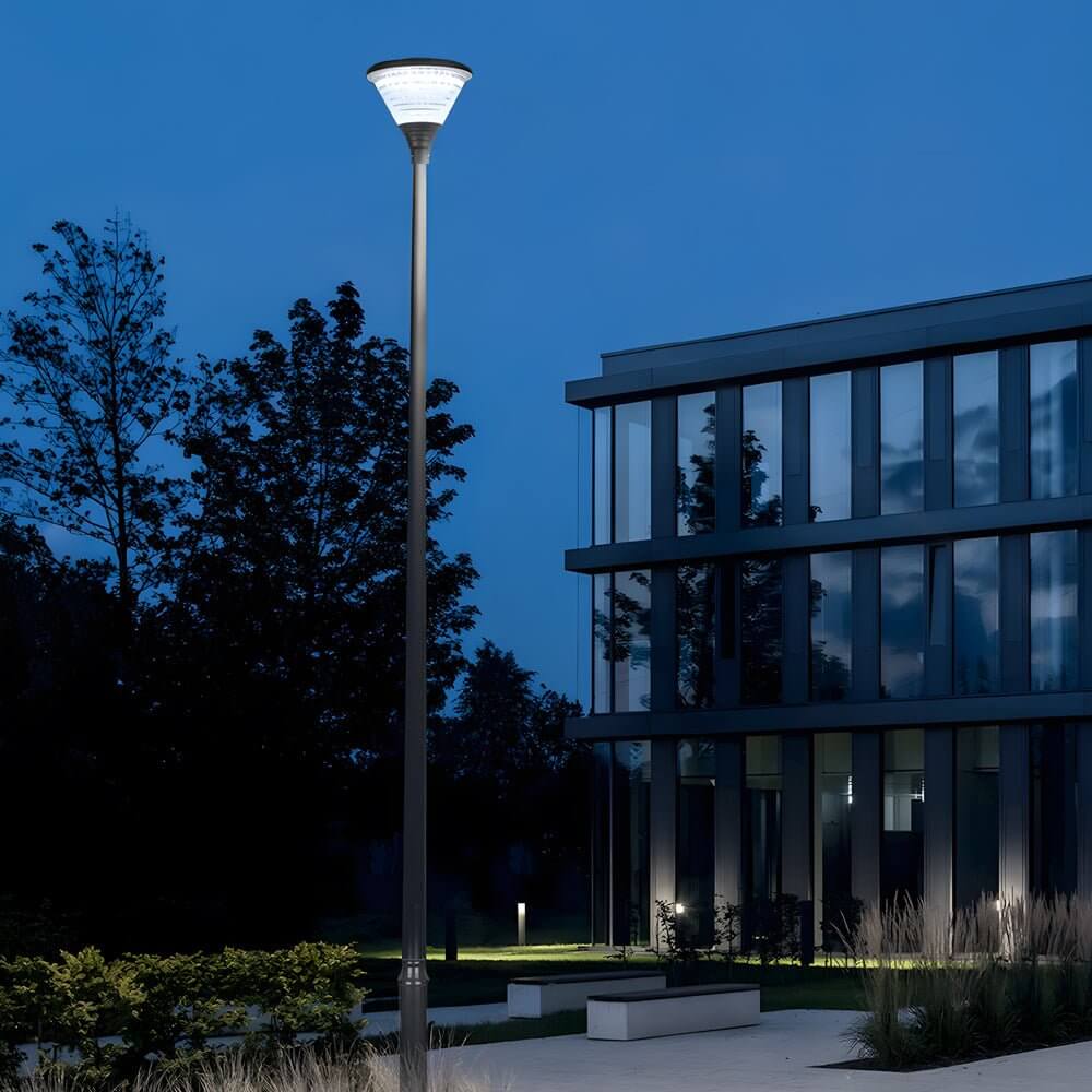Round Solar LED Outdoor Lamp Post in Black