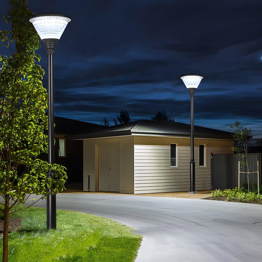 Round Solar LED Outdoor Lamp Post in Black