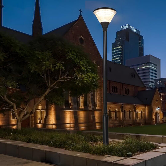 Round Solar LED Outdoor Lamp Post in Black