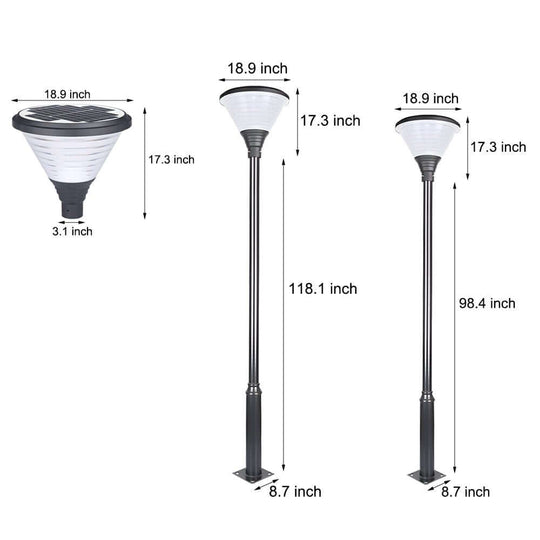 Round Solar LED Outdoor Lamp Post in Black