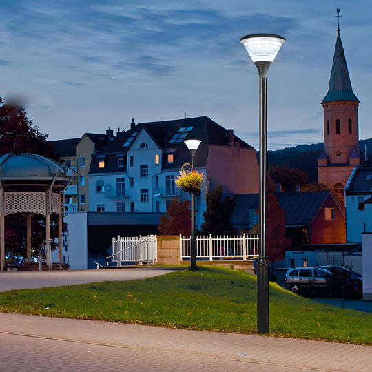 Round Solar LED Outdoor Lamp Post in Black