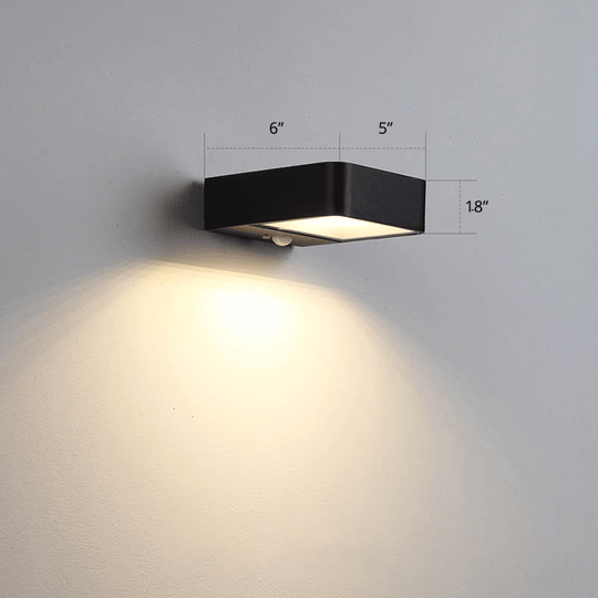 Simplicity LED Metal Solar Sconce Light: Rectangular Black Wall Mount Lamp for Patio