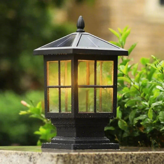 Traditional Square Waterproof LED Black Classic Solar Pillar Lights