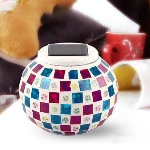Mosaic Stained Glass Solar Globe Table Lamp - Bedside Decorative Lighting Fixture