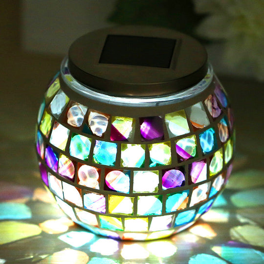 Mosaic Stained Glass Solar Globe Table Lamp - Bedside Decorative Lighting Fixture