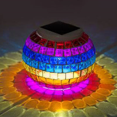 Mosaic Stained Glass Solar Globe Table Lamp - Bedside Decorative Lighting Fixture