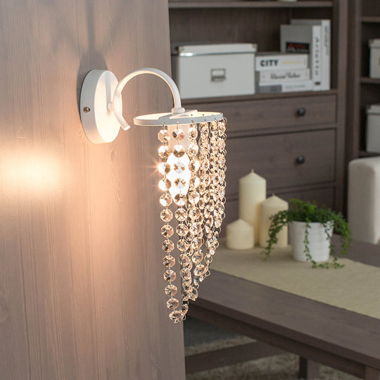 Children's White Metal Wall Sconce with Crystal Bead Accent - Stylish Lighting for Hallway