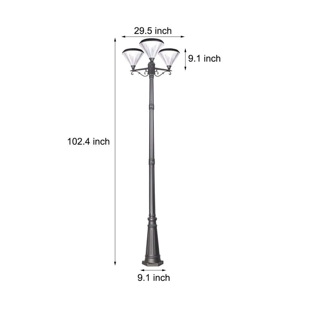 102-Inch Black Outdoor Street Light – 3-Head Post Lamp with Pole
