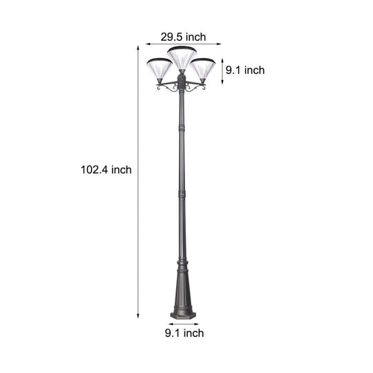 102-Inch Black Outdoor Street Light – 3-Head Post Lamp with Pole