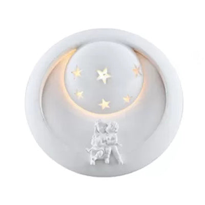 Starry White Resin Wall Sconce with Playful Kids for a Dreamy Bedroom Ambience
