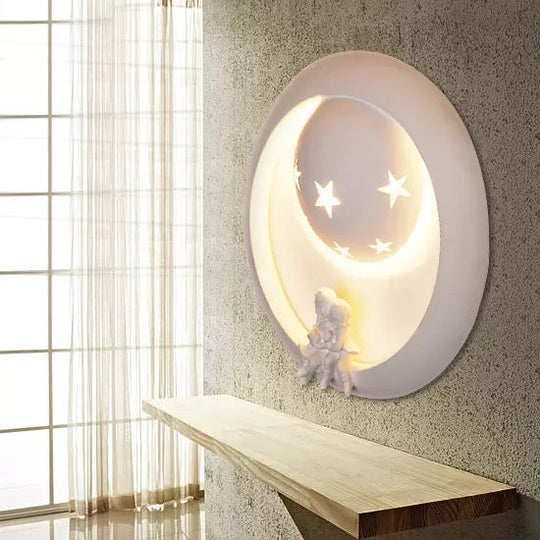 Starry White Resin Wall Sconce with Playful Kids for a Dreamy Bedroom Ambience
