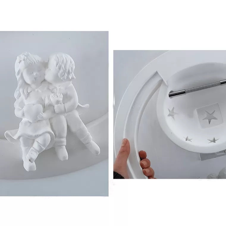 Starry White Resin Wall Sconce with Playful Kids for a Dreamy Bedroom Ambience