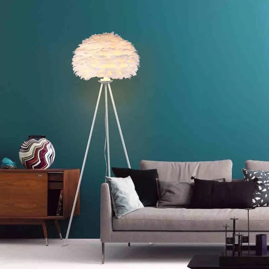 White Tripod Living Room Floor Lamp with Orb Shade