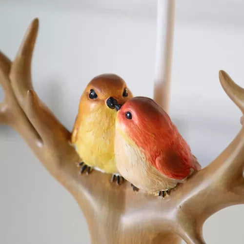 Blue Grass Desk Light: Rustic Resin Lamp for Kids' Bedroom - Bird & Tree Design - 1-Bulb Desk Lamp