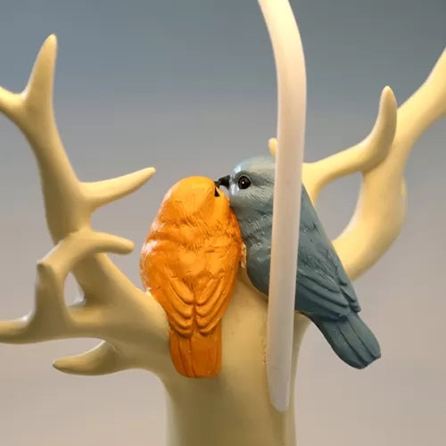 Blue Grass Desk Light: Rustic Resin Lamp for Kids' Bedroom - Bird & Tree Design - 1-Bulb Desk Lamp