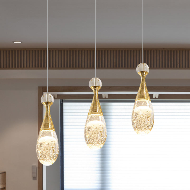 Teardrop Crystal Pendant Light with 3 Bulbs – Modern Chrome Ceiling Fixture for Dining Room